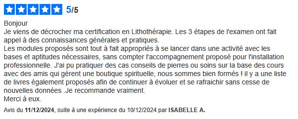 Lithothérapie formation certifiante en ligne avis et témoignages