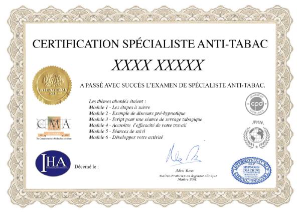 Spécialiste anti-tabac tabacologue certification